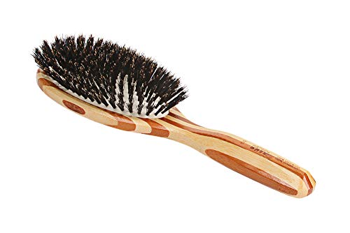 Bass Brushes | Shine & Condition Hair Brush | 100% Premium Natural Bristle FIRM | Pure Bamboo Handle | Large Oval | Striped Finish | Model 899 - SB