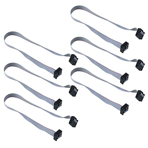 Antrader 6 Pcs Flat Ribbon Cable with Black 2.54mm FC, 2 Row 8 Pin Female to Female Wires IDC Ribbon Connector (30cm Length)