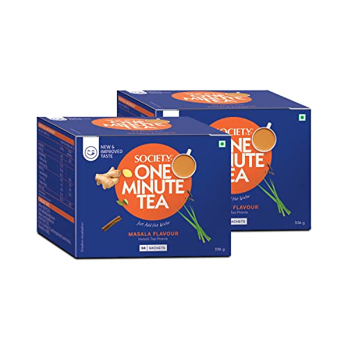 Image of Society One Minute Tea | Pack Of 24 | Travel Pack | Masala Tea | Masala Chai | 336 Gram | Strong Blend | Made With Indian Spices | Pack Of 2, Black Tea