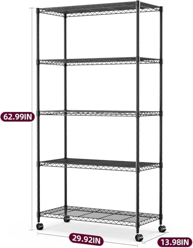 Image of Simple Deluxe 5-Tier Heavy Duty Storage Shelving Unit, 1250 Lbs Loading Capacity, 29.92 inch W x 13.98 inch D x 61.02 inch H, Black