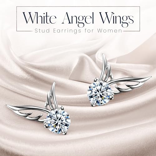 Crystalline-Azuria-Mujer-18ct-Chapado-en-Oro-Blanco-Alas-de-Angel-Blanco-Cristales-Pendientes-de-tuerca-para-Mujer-y-Nina