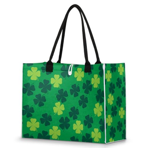 Four-leaf Clover Pattern Tote Bag for Women Large Beach Bag Reusable Tote Bags for Work Travel Beach Shopping