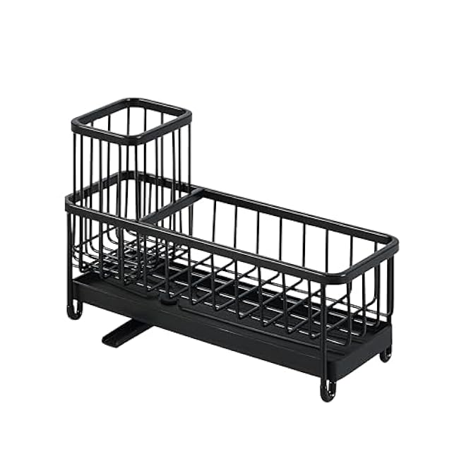 SunnyPoint Never Rust Stainless Utensil, Sink Cleaning Tools Holder for Kitchen Sink With Drain Board; Dish Wand, Sponge, Soap Dispenser, Utensil Organizer Caddy (BLK)