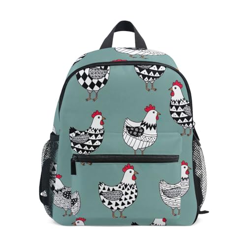 Chickens Black White Backpack for Toddler Boys Girls Kids School Bag with Name Tag Small Travel Book Bag, 3-8 Years