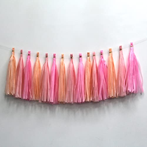Guirnalda de papel de seda, guirnalda de borlas, guirnaldas de borlas, guirnaldas de lazo para fiestas, color rosa, 15 unidades Cover