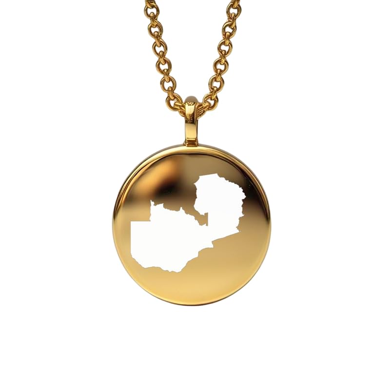 Pendentif carte de la Zambie en argent sterling plaqué or 14 carats, forme ronde de 24 mm et épaisseur de 1,5 mm, breloque Terre, bijou de voyage délicat | Médaillon gravé Aventure | LKB_MAP_616