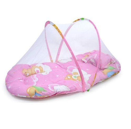 ANKKO Foldable Baby Sleeping Safety Netting Crib Bed Tent With Baby Cushion (Pink)