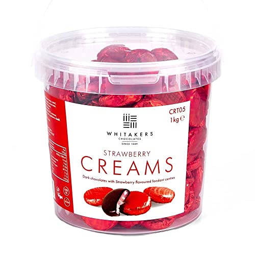 Whitakers Chocolates Dark Chocolate Creams - Red Foiled Fondant Cremes Plastic Tub (Strawberry 1kg)