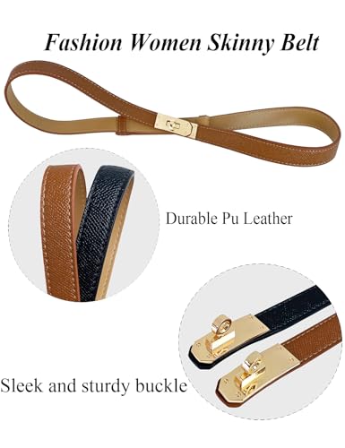 2 Pack Skinny Belts for Women Dresses Fashion Adjustable Waist Belt for Pants Jeans Business Casual Outfit2