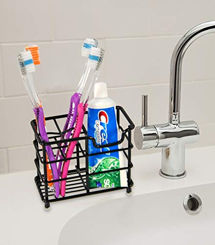 Home-X Toothbrush Holder, Stainless-Steel Bathroom Organizer, Bathroom Counter Organizer And Storage, Shaver Holder, Brush Holder, 4 ¾" L X 2 ¼" W X 4" H, Black #TOP2