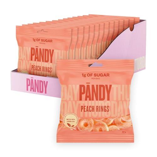 PÄNDY Peach Rings Zuckerfreie Süßigkeiten Bonbons Gummibärchen ohne Zucker süßigkeiten großpackunge box zuckerfrei gummibärchen Fruchtgummis Low Carb Großpackung nur 1 g Zucker 14 x 50 g
