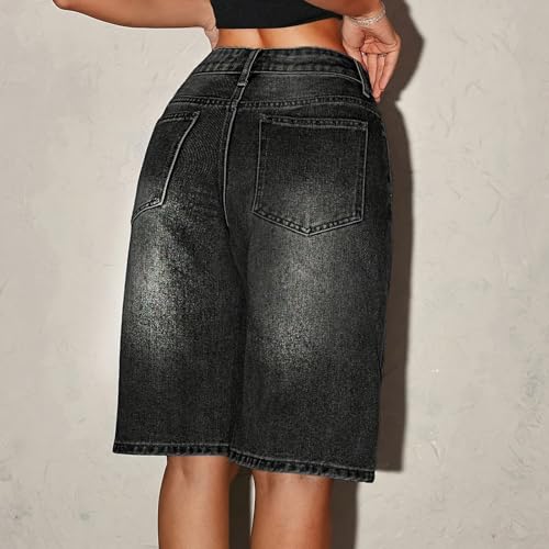 Girls Bermuda Jean Shorts Trendy High Waisted Stretchy Denim Shorts Summer Y2k Knee Length Casual Long Shorts 12-16Years4