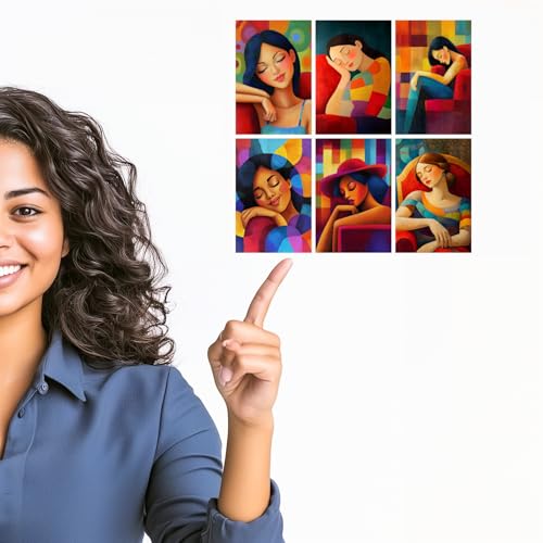 Image of SiddArtify Modern Portrait Wall Art Prints Set - Colorful Woman Poster Decor for Living Room Bedroom Office - Set of 2-4x6 Inch - Board (Pack of 6) - Sticker (Pack of 6)