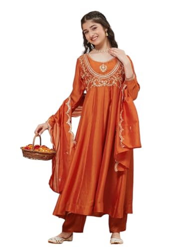 Image of Curly Tales Girls Embroidered Kurta Set with Dupatta | Festive Ethnic Wear for Girls | Stylish Suit Set for Weddings & Celebrations
