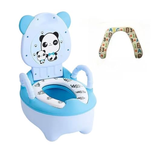 Qztuory 補助便座 便座 パンダ柄 可愛い ブラシ付き キーズ トイレトレーニング 男女兼用 子供 便器 トレーニング おまる 蓋付き 滑り止め 取外し (青,ソフトシートにアップグレードしてブラシを入手)