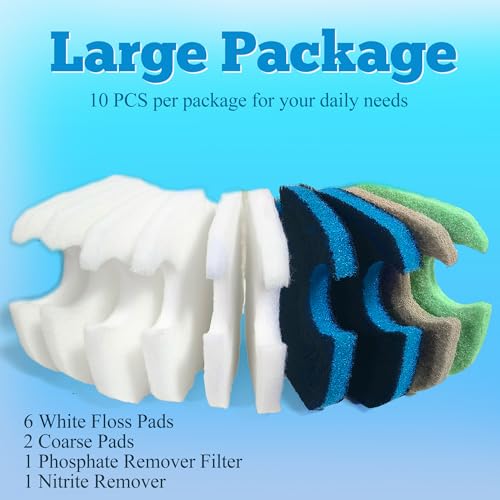 Image of PurifyLogix Replacement Canister Filter Pads for AMOSIJOY 172 /225 /265GPH | Aquarium External Filter, 6 White Floss & 2 Coarse Pads & 1 Phosphate Remover Filter & 1 Nitrite Remover (10 Pcs)