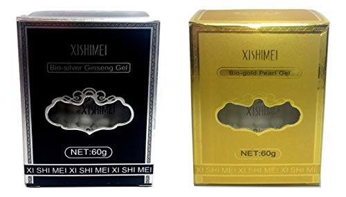 Xishimei Bio Gold and Bio Silver Pearl Gels - Anti Aging Day Moisturizer and Anti Wrinkle Nourishing Night Cream Set - With Ganaderma and Ginseng Extract, Mineral Oil and Pearl Powder 2 Ounce Each
