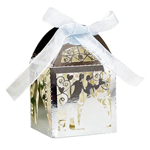 50pcs Boîtes à Dragées de Mariage Couple Design Découpées Au Laser Boîte Cadeau Boîtes à...