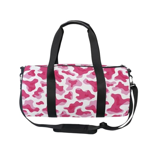 Pink Cow Print Sports Duffel Bag Full Print Polyester Barrel Gym Bag with Side Zipper Pocket Detachable Shoulder Strap, Perfect for Sports Gym Weekend Travel and Outdoor Use2