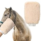 Fleece Applicator Wipe Mitt for Horses Lambskin Wool Grooming Mitts for Tack Cleaning Glove Soft White Mitts for Horse Bathing, Spreading Hair Treatments, Leather Care or Sensitive Horses and Dogs