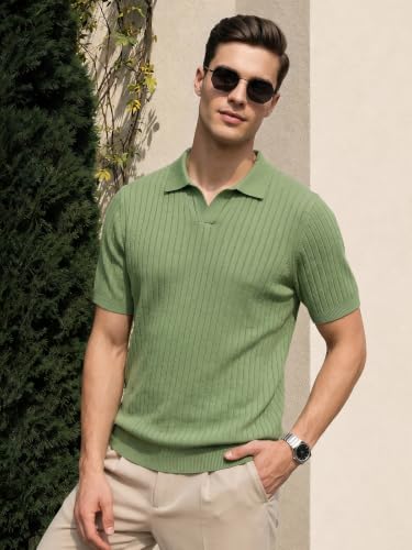 Image of Veirdo Men's Casual Ribbed Polo Collar Knit T-Shirt | Regular Fit Half Sleeve Polo for Men | Flat Knit Textured T-Shirt Perfect for Office, Party, Travel