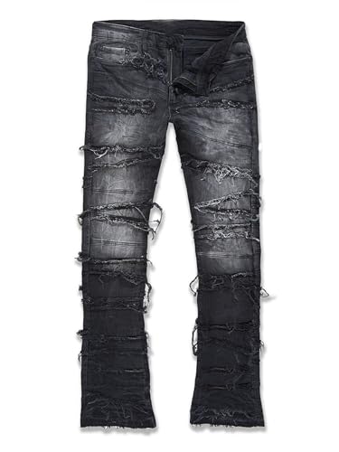 Mens Stacked Jeans Stretchy Distressed Patchwork Slim Fit Straight Leg Denim Pants Hip Hop Trousers Streetwear4