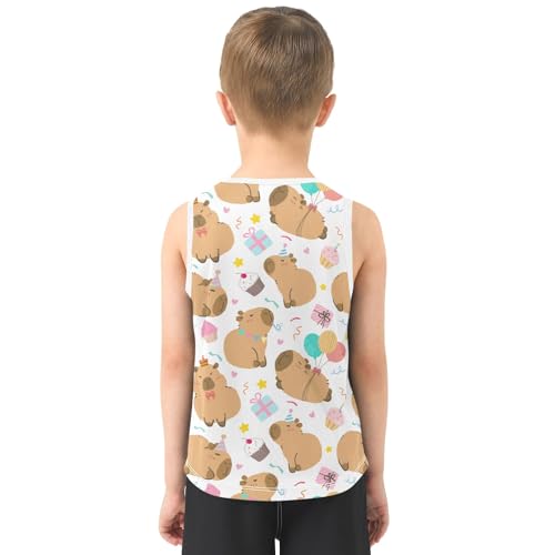 Cute Birthday Party Capybara White Boys Tank Top Sleeveless Quick Dry Athletic T-Shirts 3-10T3