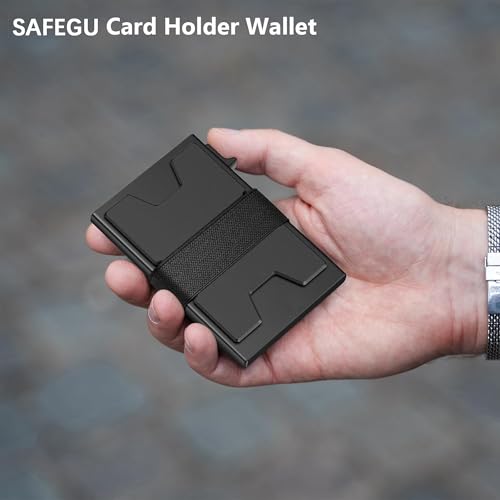 Smart Card Wallet for Men Slim: Minimalist Wallet For Men - RFID Blocking Pop Up Front Pocket Wallet, Metal Wallet 11 Card Holder | Aluminum Pop-Up Card Holder with Cash Strap (Black+Black)3