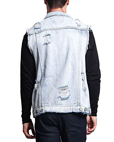 Uomo Retro Strappato Demin Jeans Gilet Giacca