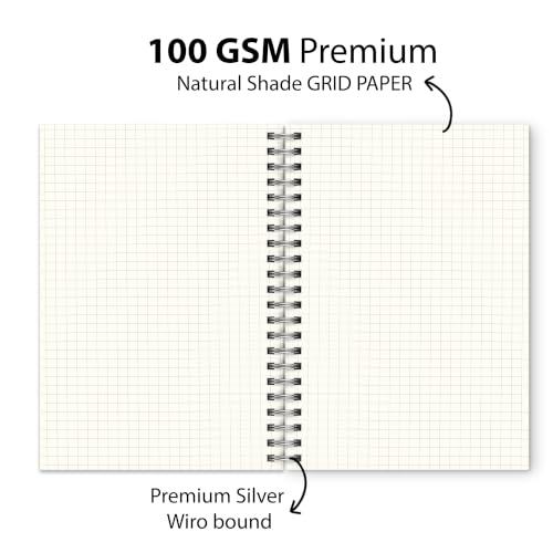 Image of PaperO A5 Square Grid Notebook Set of 3 | 100 Pages (Each), 100 GSM Natural Shade Paper | A5 Graph Spiral Notebook 14.5 x 21 cm | Acid-Free, Durable Binding | Transparent Cover Grid Book