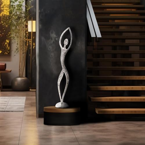 Estatua Decorativa Bailarina Texturizada de Aluminio Plateado miniatura 1