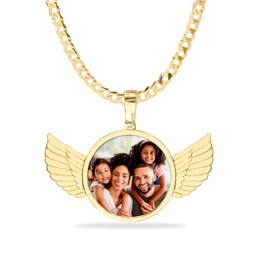 Personalized Engraved Picture Necklace Polish Round Wing Pendant Shaped Custom Photo Pendant/Photo Customized Necklace