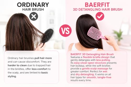 Image of 3D Detangling Hair Brush for Women & Men Pain Free Wet & Dry Hair Comb Brush for Curly, Straight & Frizzy Hair Reduces Breakage & Tangles Premium Scalp Massage Brush Detangler Hair Brush (PINK)
