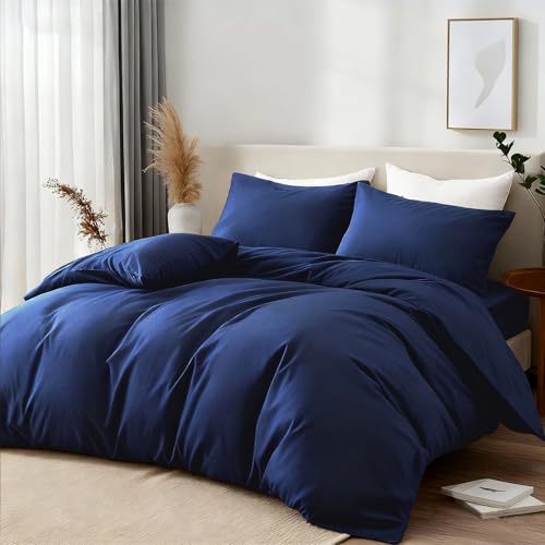 Boqingzhu Bettwäsche 135x200 cm Ägyptische Baumwolle Perkal Blau Dunkelblau Uni Luxus Bettwaren & Bettwäsche Set Einzelbett Baumwoll Bettbezug 135...
