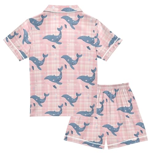 ALAZA Plaid Whale Pajamas Satin Pajama Set Short Sleeve Button Down Sleepwear2