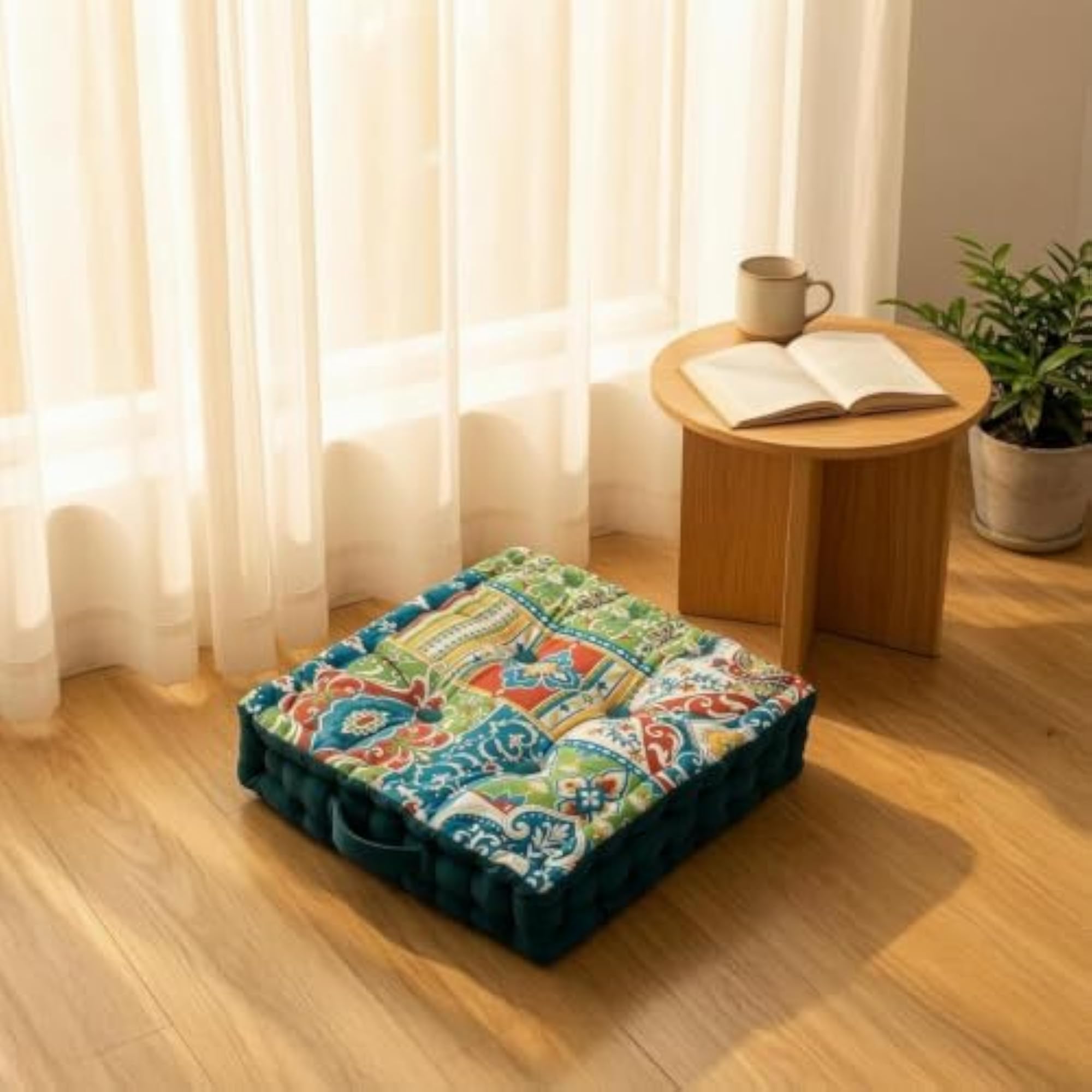 Tufted Floor Cushion Quilted Floor Cushion with Handle