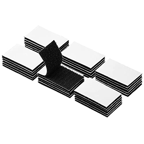 BRAVESHINE 30 Pack Hook and Loop Tape - 1.2x2 Inch Heavy Duty Picture Hanging Strips - Strong Adhesive Hold for Indoor or Outdoor - Sticky Back Fasteners Hook Loop Strips Keep Rug Carpet Flat - Black