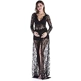 JUYAXIN Vestido de fotografía favorecedor para embarazo, vestido de fotos con delicados detalles de encaje, poliéster favorecedor, fotografía de maternidad con cintura elástica y tela de poliéster