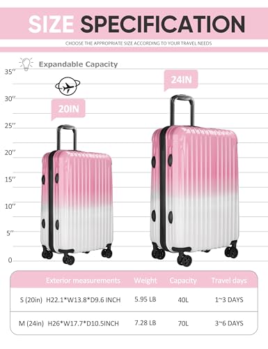Image of Carry on Luggage - Airline Approved Suitcases with Spinner Wheels, Built-In TSA Lock，Hard Shell Expandable Suitcases