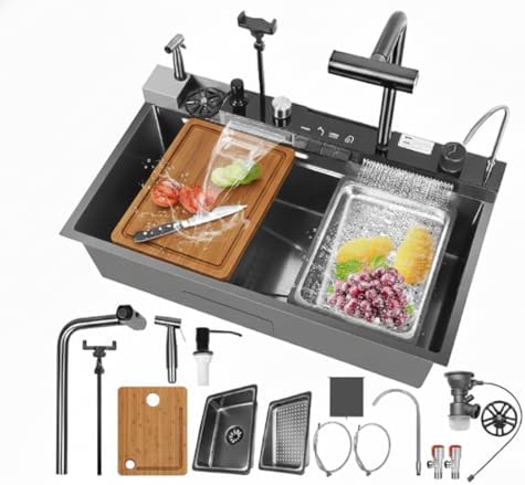 Digital Display Embossed Stainless Steel Sink Nano Black Kitchen ...