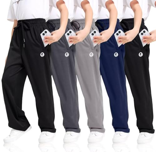 OCYMA 5 Pack Jogginghose Kinder Jungen Baggy Jogginghose Jungs mit reißverschluss Mesh Trainingshose Kinder für Jungen von 5-24