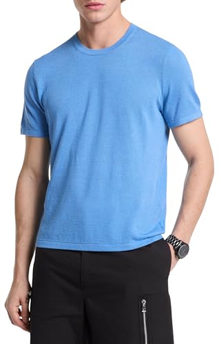 Image of Michael Kors Men's Short Sleeve Linen Cotton Shirt, South Pacific, Medium