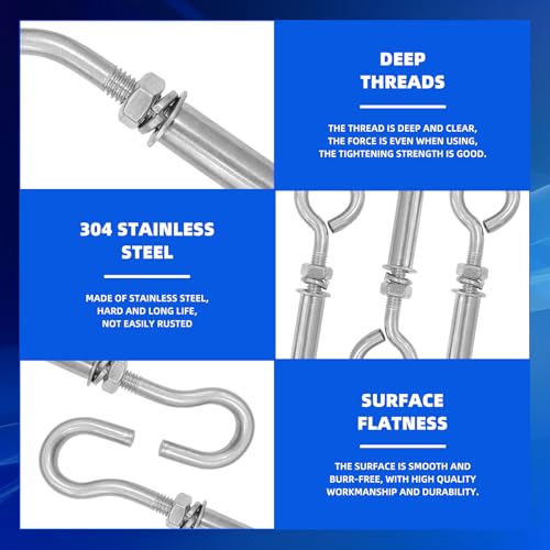 Image of 10Pcs M8x48mm Expansion Concrete Eyebolt Screw Wall Hooks, 304 Stainless Steel Eye Bolt Heavy Duty Bolts Anchors Fastener for Wall Ceiling Concrete Masonry Surface Hanging