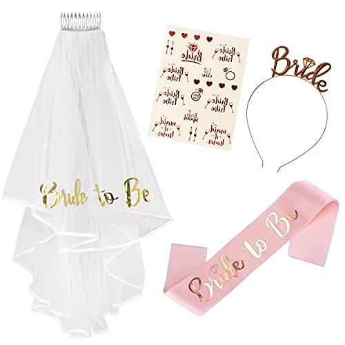 PHULWEL 4 Stück Schärpe für die zukünftige Braut, Rotgold, Junggesellinnenabschied, Zubehör für Hochzeit, Brautparty, Junggesellinnenabschied, Junggesellinnenabschied, Party-Dekoration Cover