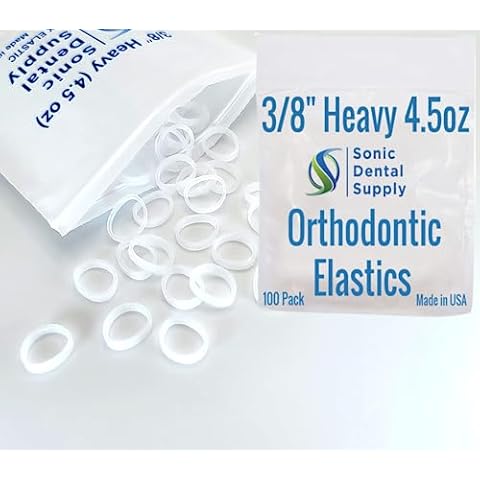 3/8 Inch Orthodontic Elastic Rubber Bands - 100 Pack - Clear Latex Free, Heavy 4.5 Ounce Small Rubberbands, Braces, Dreadlocks Hair Braids , Tooth Gap, Packaging, Crafts - Sonic Dental Supply - Made Cover