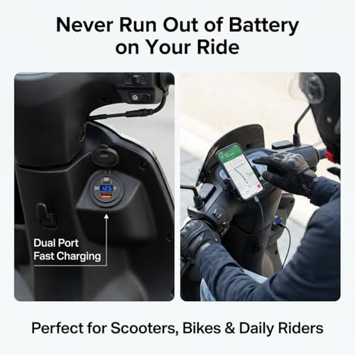 Image of SARTE Bike Mobile Charger USB Fast Charging Waterproof 12V /24V Motorcycle & Scooty Charger with LED Voltage Display Type-C PD + QC3.0 Dual Port