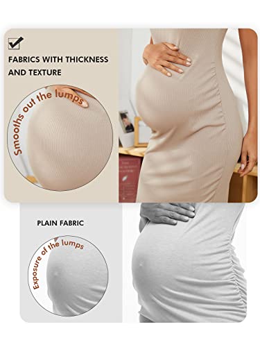 Ecavus Women'S Maternity Ribbed Slim Fit Dress Sleeveless Tank Dresses Scoop Neck Pregnancy Bodycon Dress For Casual Wear Oatmeal thumb #2
