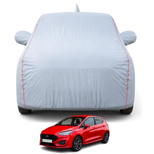 Image of Premium Car Cover for Ford Fiesta Model | Waterproof, UV & Dust Protection | Mirror & Antenna Pocket | Triple Stitched, Soft Inner Lining, Belt & Buckle (Dark Grey)