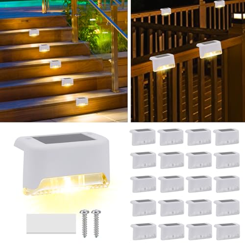 20 Pack Solar Deck Lights Outdoor Waterproof White for Patio Railing Decor