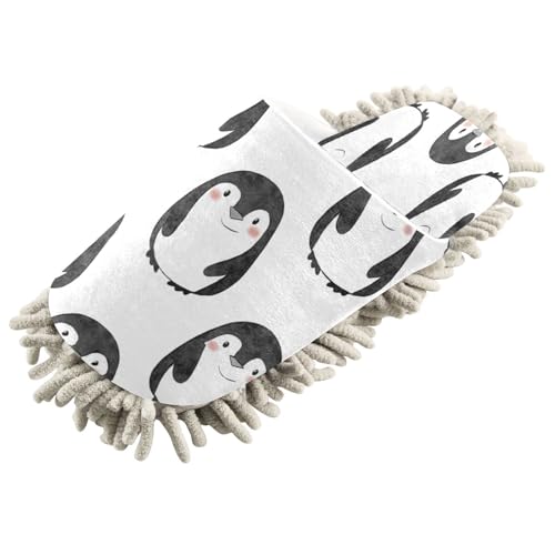 YEGAME Microfiber Kitchen Cleaning Slippers, Penguin Soft Washable Reusable House Cleaning Slippers for Men Women, Dust Dirt Hair Microfiber Mop Cleaner Shoes, Large